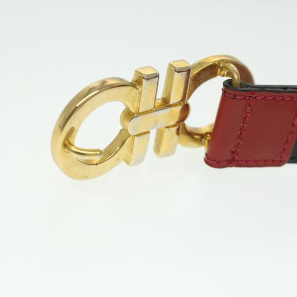 SALVATORE FERRAGAMO Gancini Belt Leather 33.5"" Red Black gold Auth hk622 - Picture 5 of 10